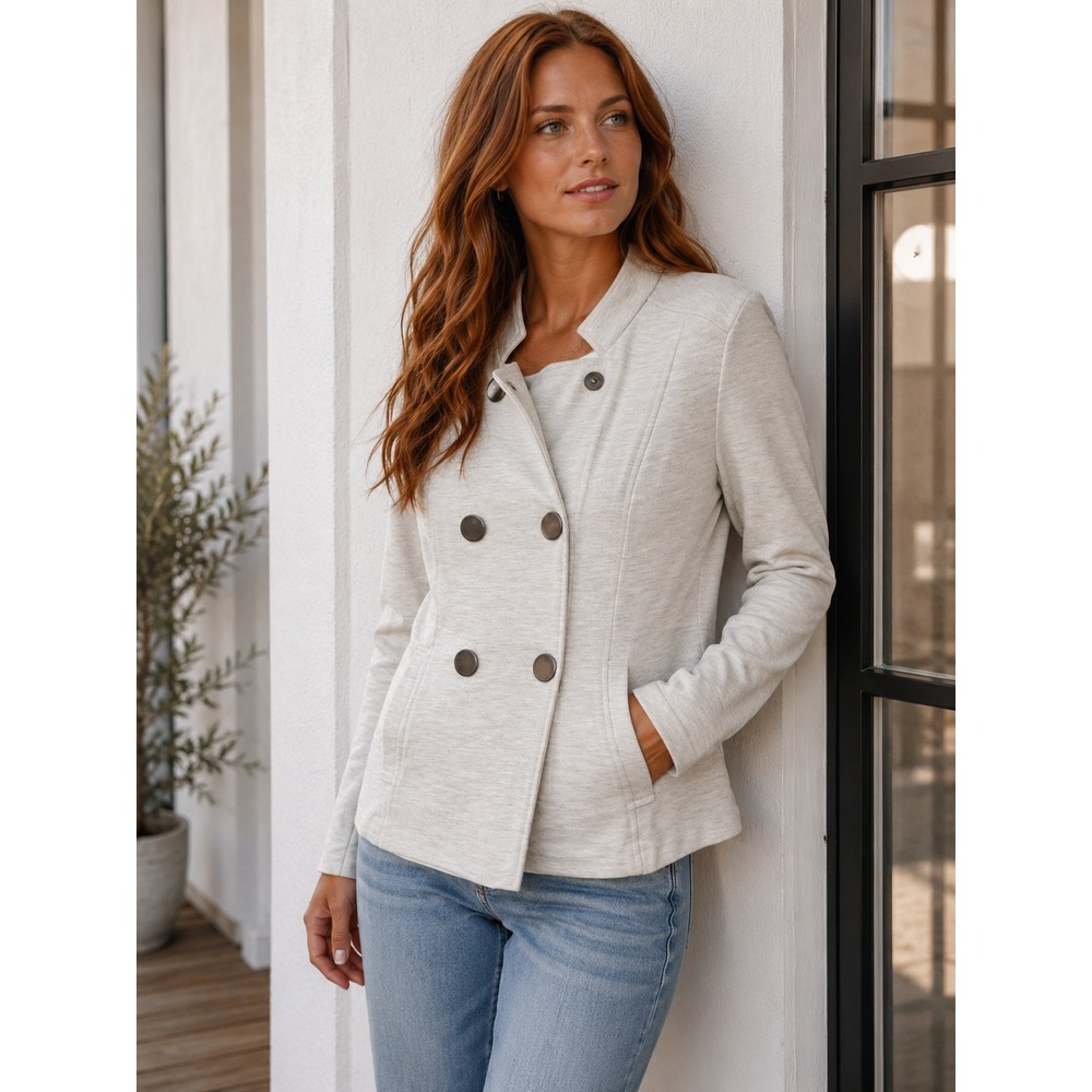 Cabi Regency Jacket Oatmeal Heather Knit Double Breasted‎ Snap Blazer M